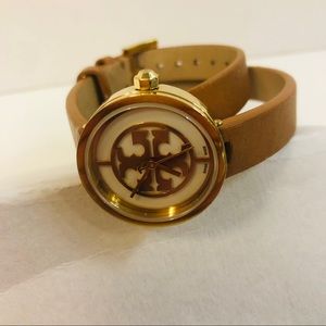 Tory Burch Reva Logo Leather Double Wrap Watch